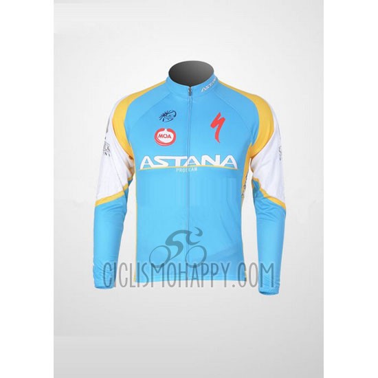 Astana Cycling Jersey Bib Tight 2012 Long Sleeve Light Blue and Black